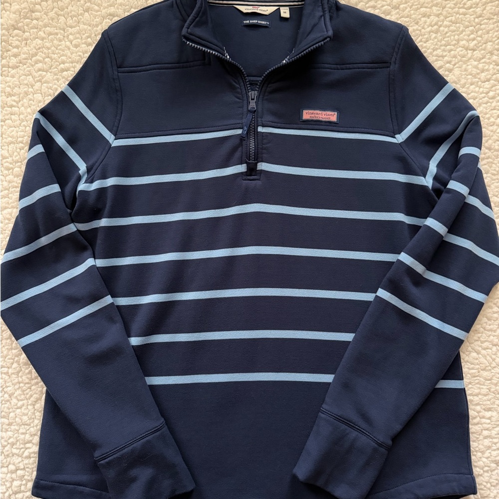 Vineyard Vines Navy Stripe Quarter Zip in Dreamcloth